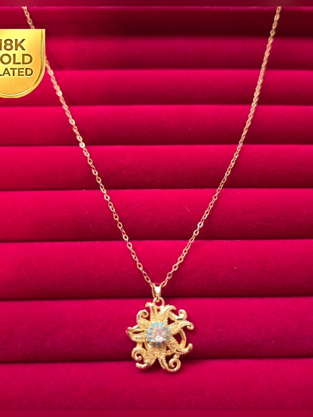18K Gold Plated Floral Filigree Pendant Necklace - Chic Jewelry B003